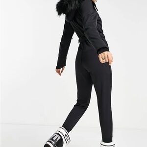ASOS 4505 Petite ski fitted belted ski suit with fur faux hood